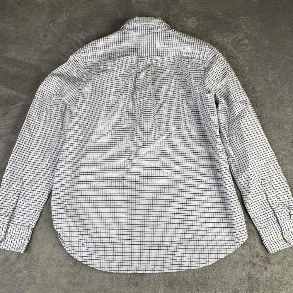 Ralph Lauren Dress Shirt boys 18 White‎ Blue Check Custom Fit Slim Button Down